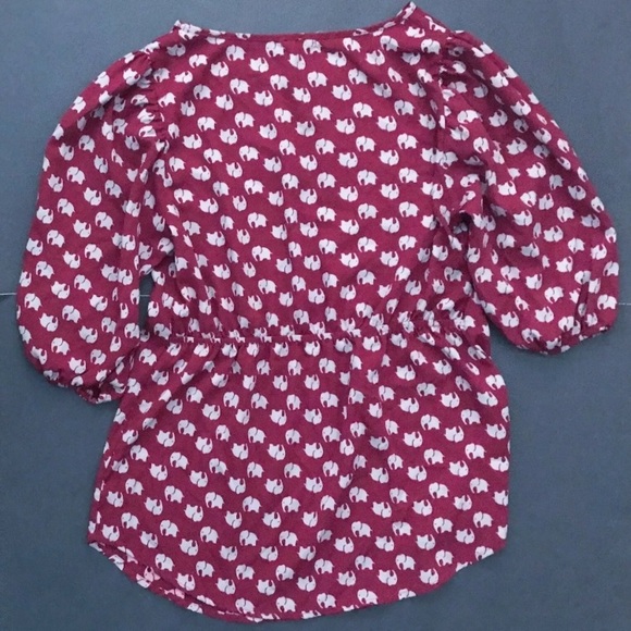 Burgundy Elephant Print Shirt Top Juniors Small Retro Boho Twee Whimsical - Picture 5 of 6